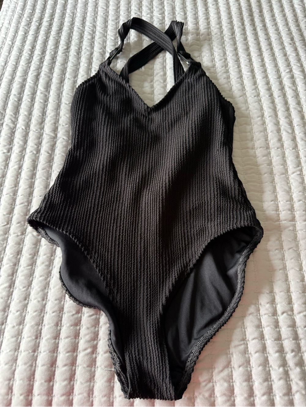 Old Navy Black Ribbed One-Piece Swimsuit with Crisscross Back